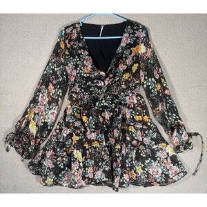 Free People Closer To The Heart Tiered Floral Miss Dress‎ Black Floral Size XS